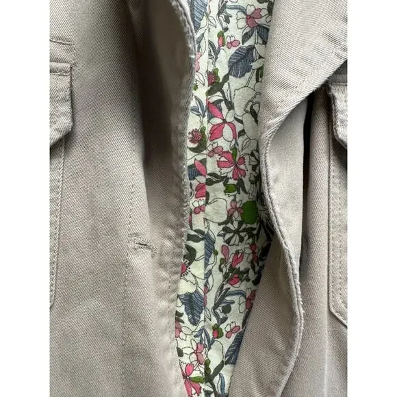 Old Navy Women's Utility Jacket Khaki Beige L Cotton Floral Lined Military Style - Picture 11 of 14